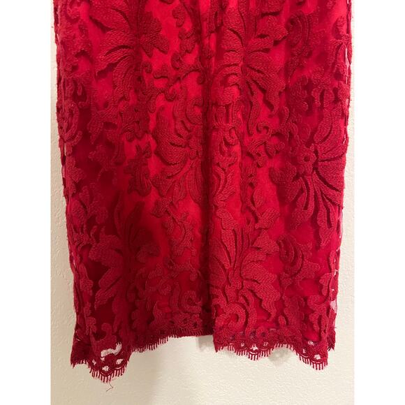Tadashi Shoji Red Lace Cocktail Midi Dress Womens 4 Whimsigoth Romantic Floral - Picture 13 of 16
